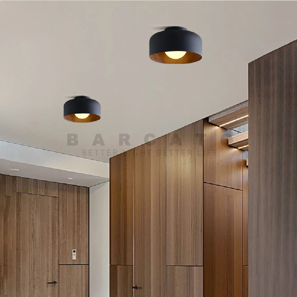 Nordique moderne noyer bois Texture Led plafonnier pour chambre salon cuisine étude allée balcon rond G9 lustre lumière - vue 5 sur 8
