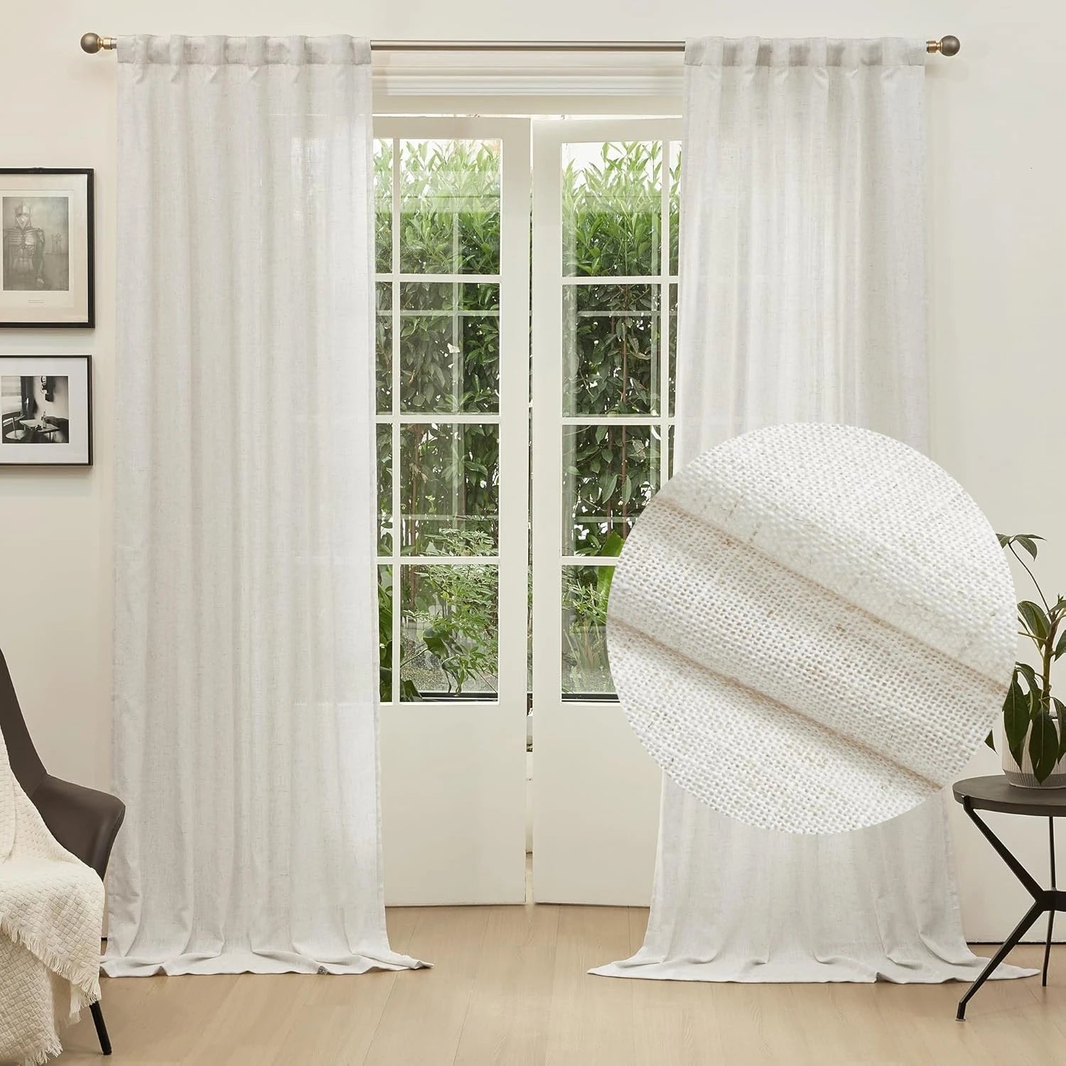 Voilage sur mesure style lin moderne grande hauteur
