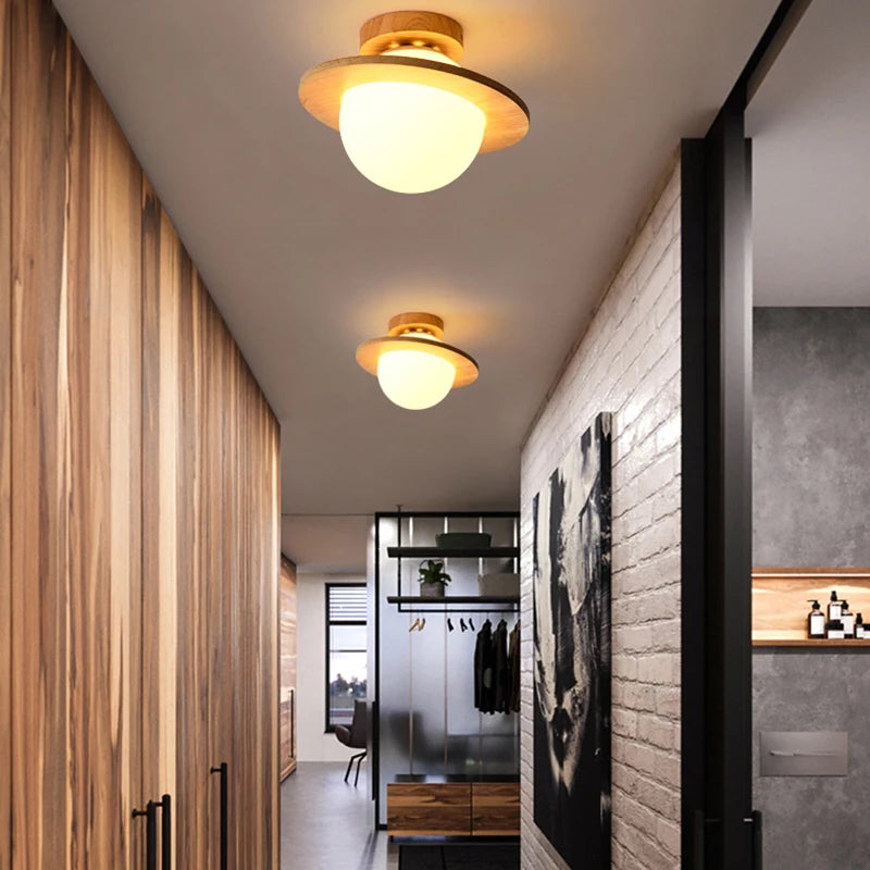 plafonnier led en bois massif design minimaliste moderne - vue 7 sur 8
