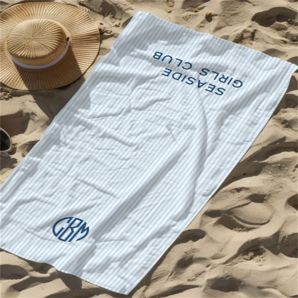 serviette de plage personnalisee monogramme style rayures preppy - vue 4 sur 6