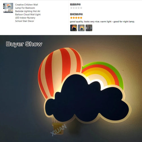 applique murale led nuage de ballons à air chaud pour enfants