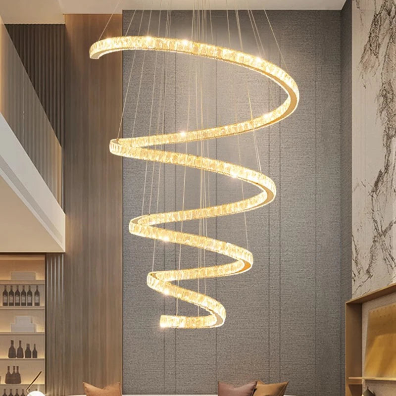 Les escaliers modernes d'anneau ont mené des lumières pendantes pour le salon ont mené des lustres pour la salle à manger accrochant l'éclairage intérieur léger - vue 2 sur 12