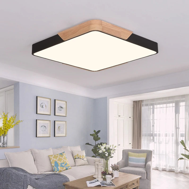 lustre d'art nordique en bois massif style macaron simple et moderne - vue 6 sur 11