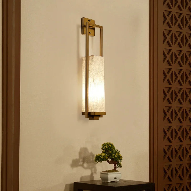 applique murale style chinois de chevet salon chambre couloir hôtel mur escalier lampe e27 tissu - vue 5 sur 5