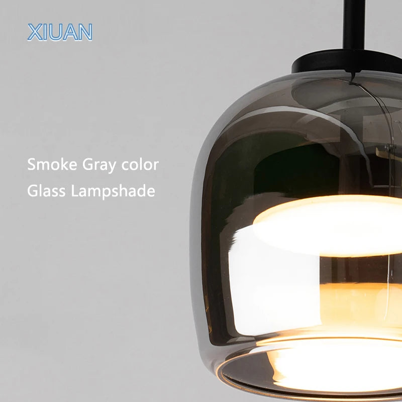 XIUAN Suspension en verre simple pour luminaires de chevet de chambre à coucher Éclairage de lustre en verre gris fumé dans le salon salle à manger - vue 7 sur 8