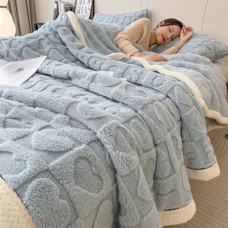 plaid polaire épais motif cœur doux hiver salon