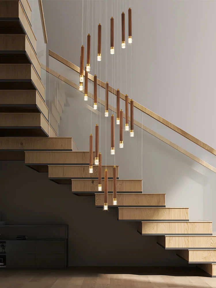 lustre led moderne en noyer pour duplex nordique simple - vue 7 sur 7