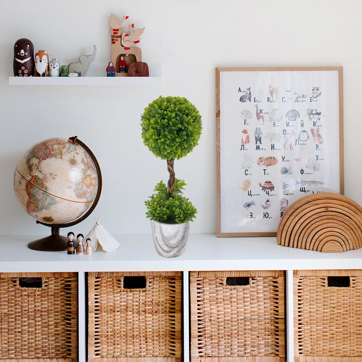 buis artificiel topiaire en pot pour décoration intérieure - vue 5 sur 7