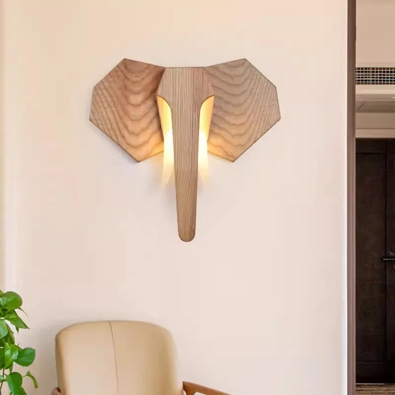 lampe éléphant en bois de frêne style sud-est asiatique - vue 6 sur 7