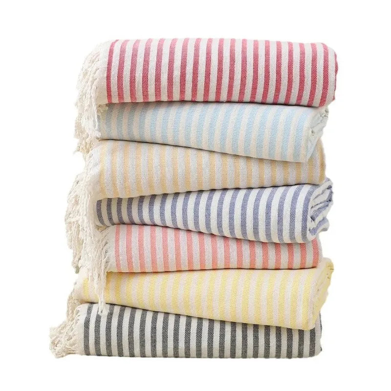 serviette de plage turque extra large rayee frangee