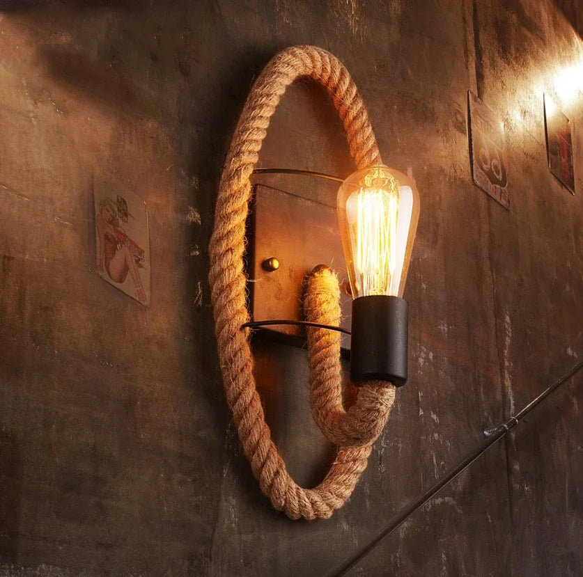 applique murale industrielle vintage en corde de chanvre pour loft maison