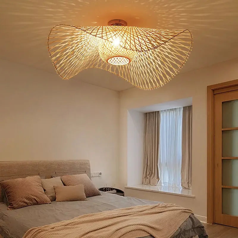 lustre en bambou tissé style japonais pour décoration moderne - vue 5 sur 8