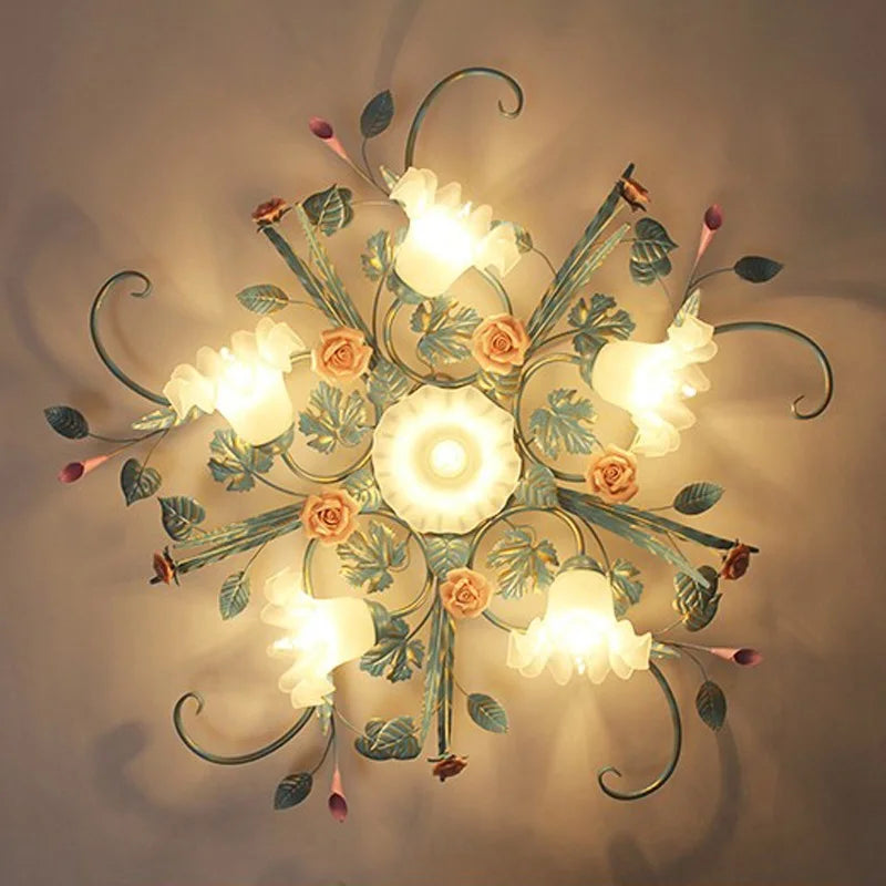 Romantique Chaud Fleur Plafonniers Fer Princesse Chambre Lampe Fille Salle De Mariage Luminaires Plafonniers Suspendus Pour La Maison Chambre - vue 7 sur 10