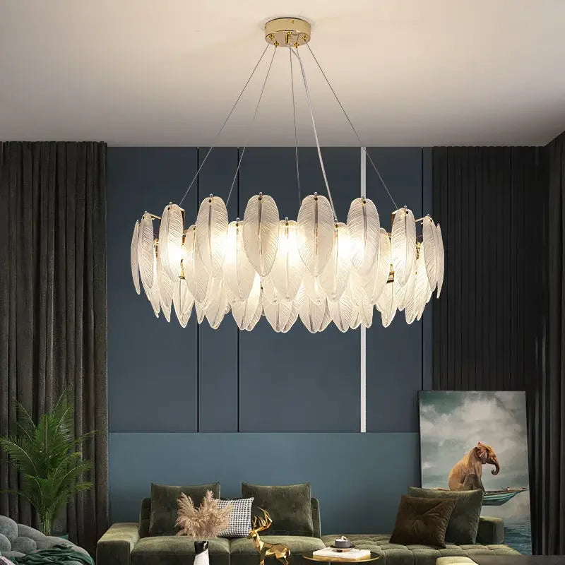 Feather Glass Led Chandelier Pendant Lights Suspension Hanging Lamp for Living Room Bedroom - vue 3 sur 12