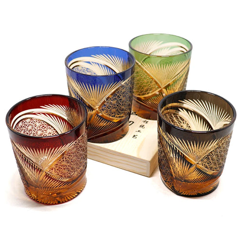 Verre whisky style edo kiriko motifs taillés main