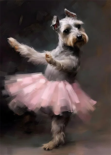 portraits de ballerine de chien art abstrait mural kawaii