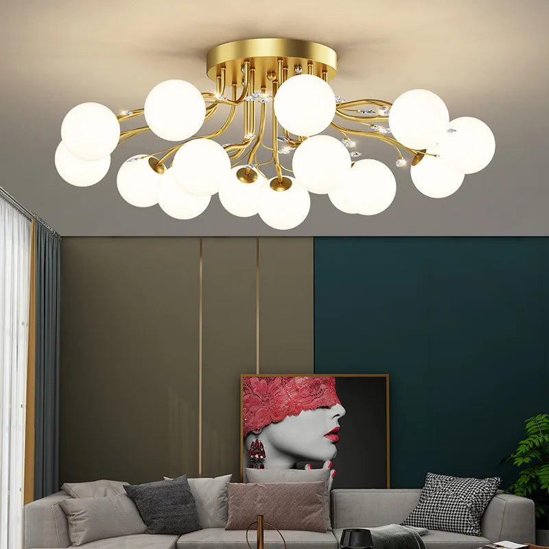 lustre en boule de verre nordique doré luminaire décoratif d'intérieur
