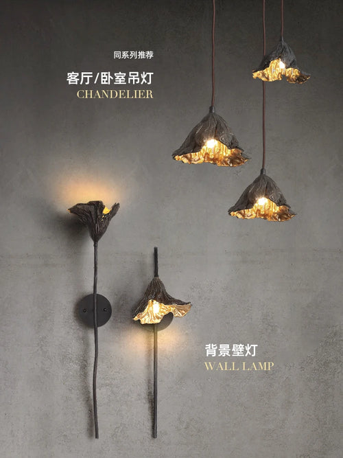 Applique murale laiton feuille lotus chinois simple zen