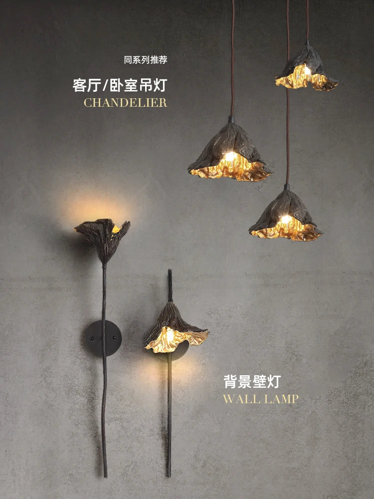 Applique murale laiton feuille lotus chinois simple zen - vue 4 sur 8
