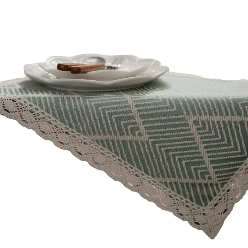 Chemin de table jacquard géométrique beige à pompons - vue 6 sur 6