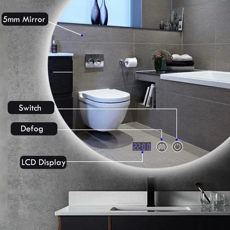miroir rond avec rétroéclairage réglable et antibuée décoratif - vue 5 sur 24