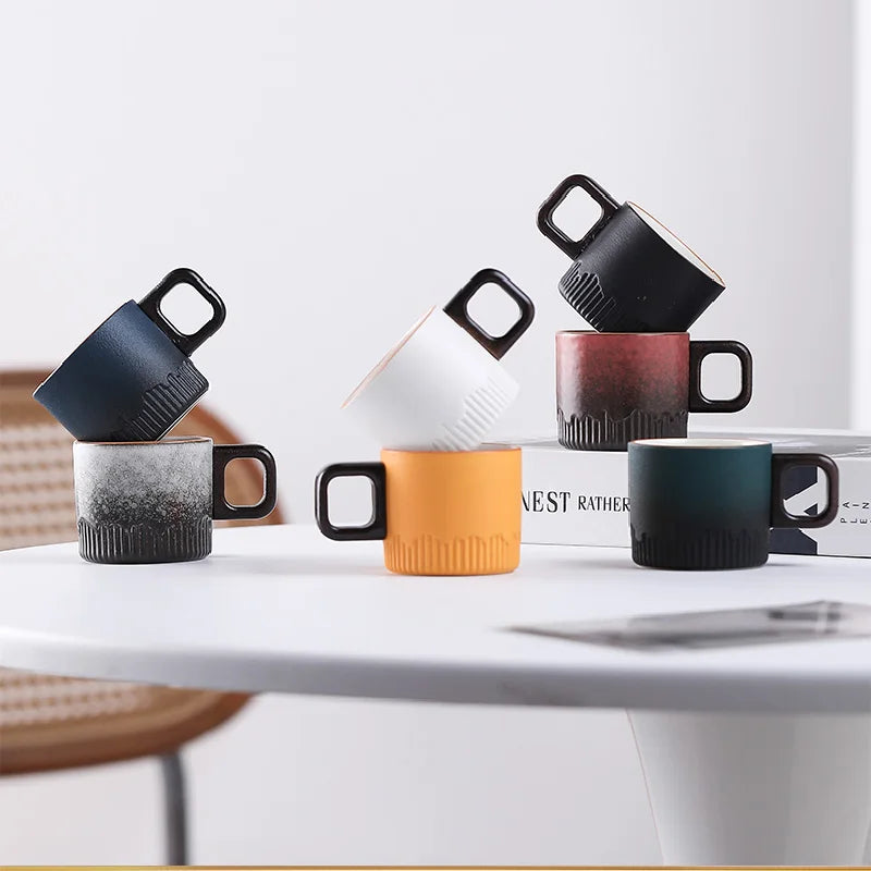 Tasse à café vintage céramique anse bois artisanale