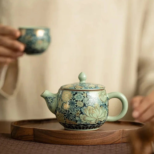 theiere ru kiln motif pivoine service kung fu
