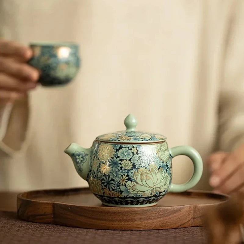 theiere ru kiln motif pivoine service kung fu - vue 6 sur 6