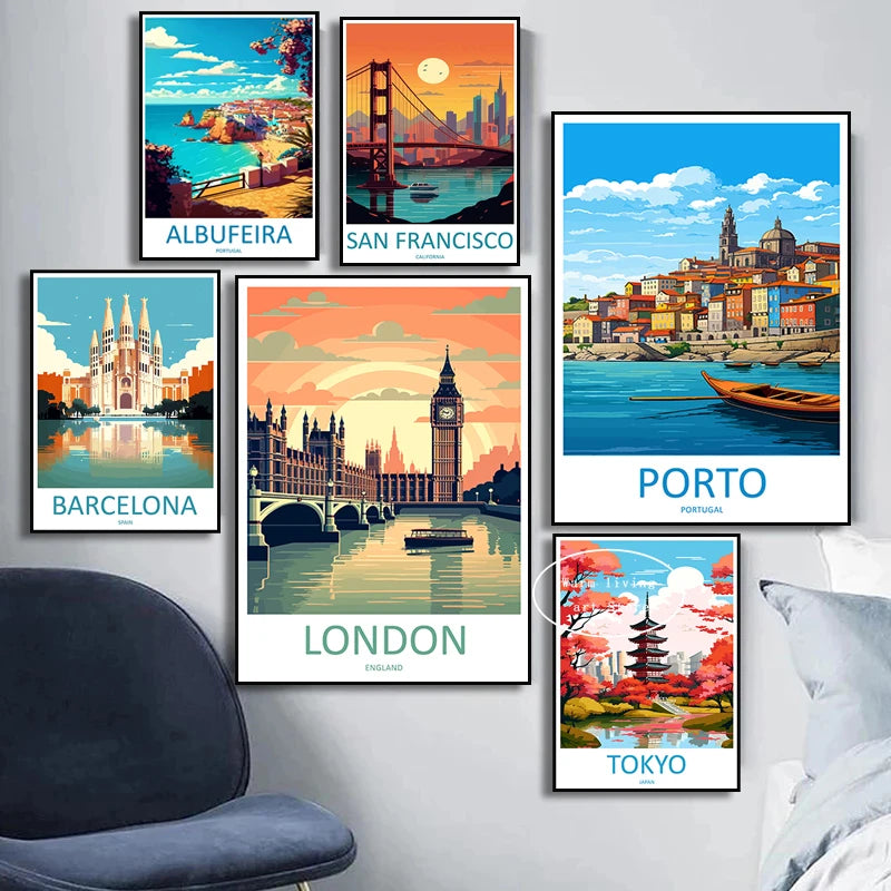 affiche de voyage toile new york rome tokyo venise décoration murale