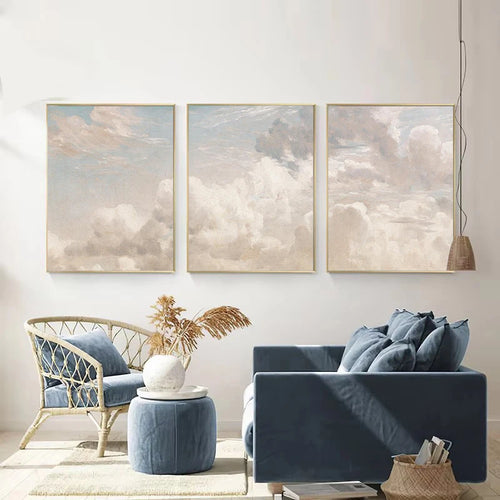 triptyque vintage nuage ciel paysage scandinave décoration murale
