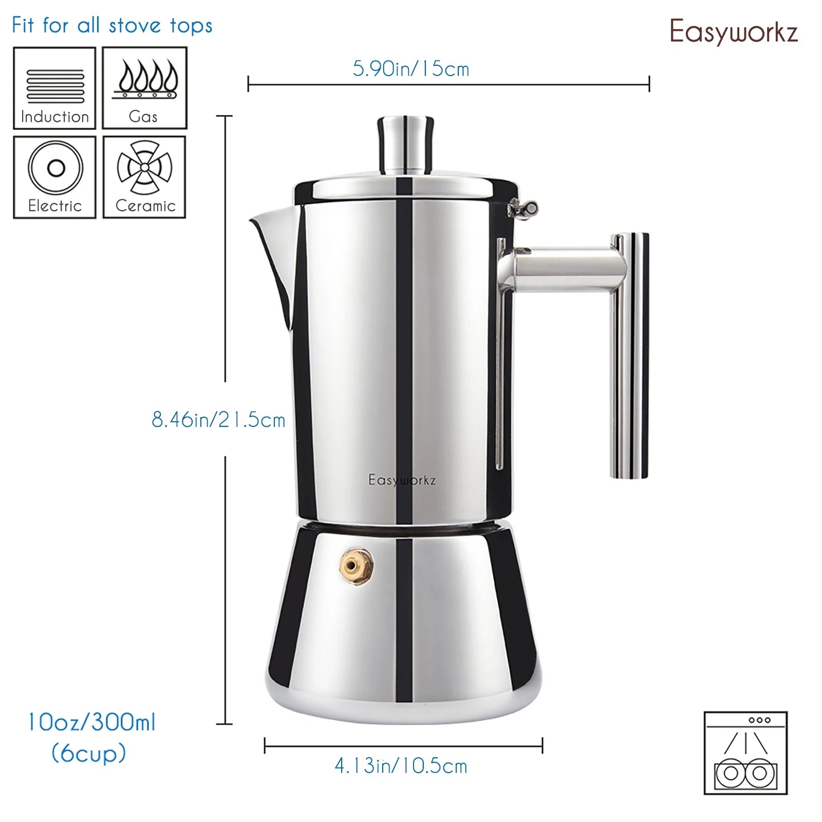 Cafetière italienne inox design induction easyworkz diego - vue 3 sur 7