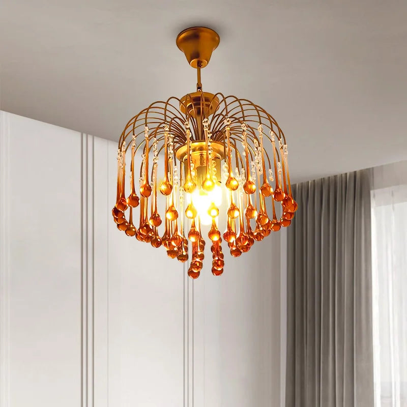 lustre suspendu rétro en verre marron élégant et moderne - vue 3 sur 9