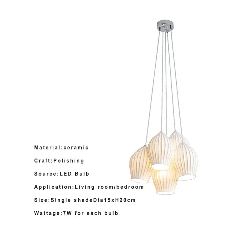 Lamp 3/5 Light Mid Century Pendant Lighting Kitchen Island White Ceramic Cluster Pendant Lights Small Milk Chandelier Vintage - vue 4 sur 10