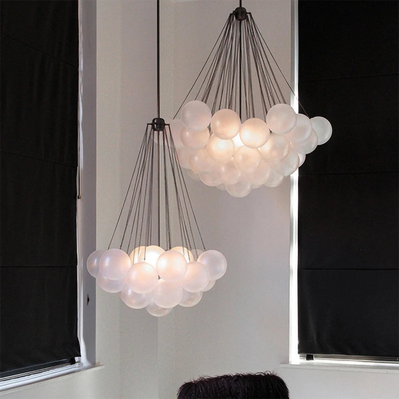 lustre moderne en verre avec boules led pour décoration
