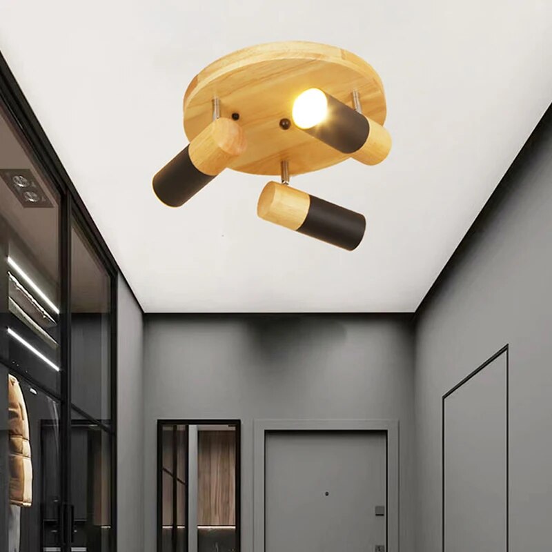 Plafonnier LED en bois au design nordique moderne - vue 4 sur 9