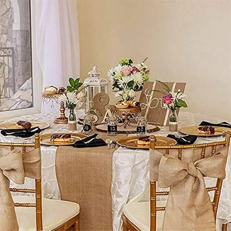 Chemin de table rustique jute et lin tissé