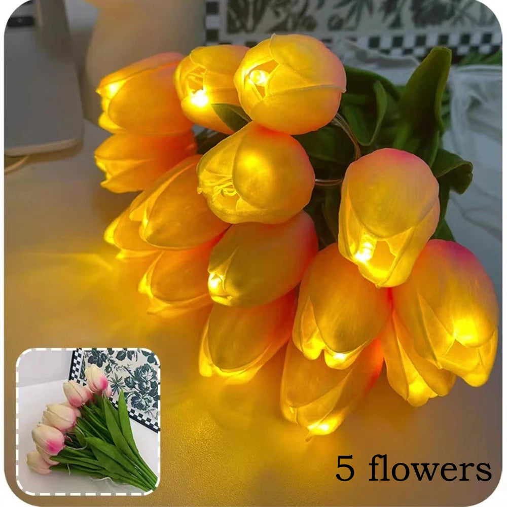 lampe tulipe décorative avec fleurs artificielles pour intérieur - vue 7 sur 8