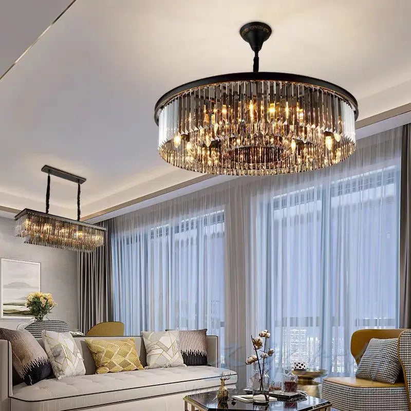 Lustre en cristal LED moderne américain salon salle à manger Villa suspension chambre plafond suspension lampe décor à la maison Lustre