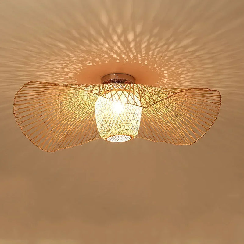 Suspension en bambou de style japonais lampe de plafond créative pour salle à manger lustre de restaurant E27 Luminaire à Suspension