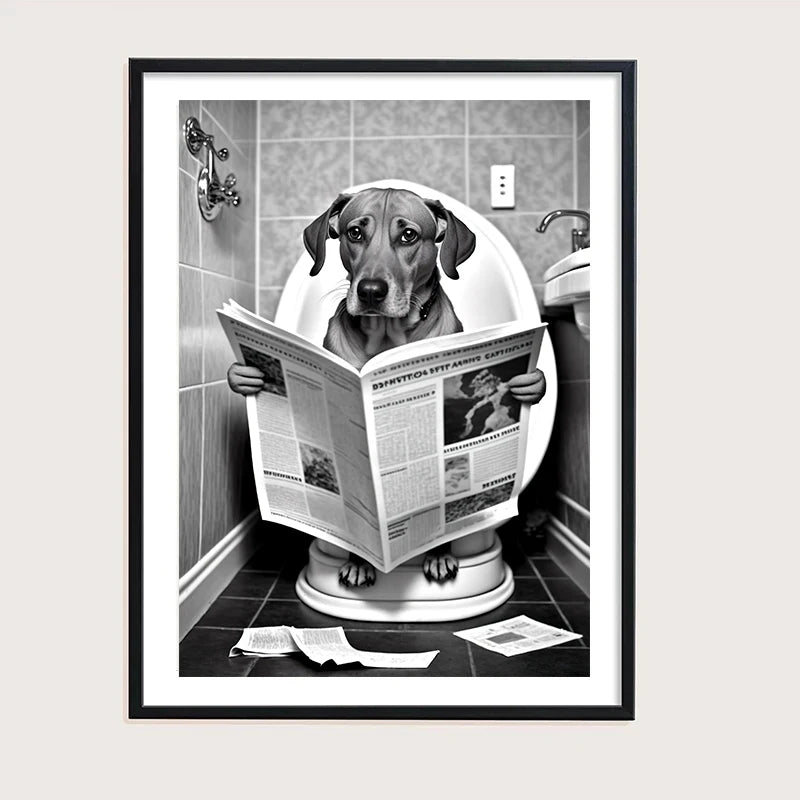 décoration murale humoristique animaux sur toilettes avec journal - vue 5 sur 7