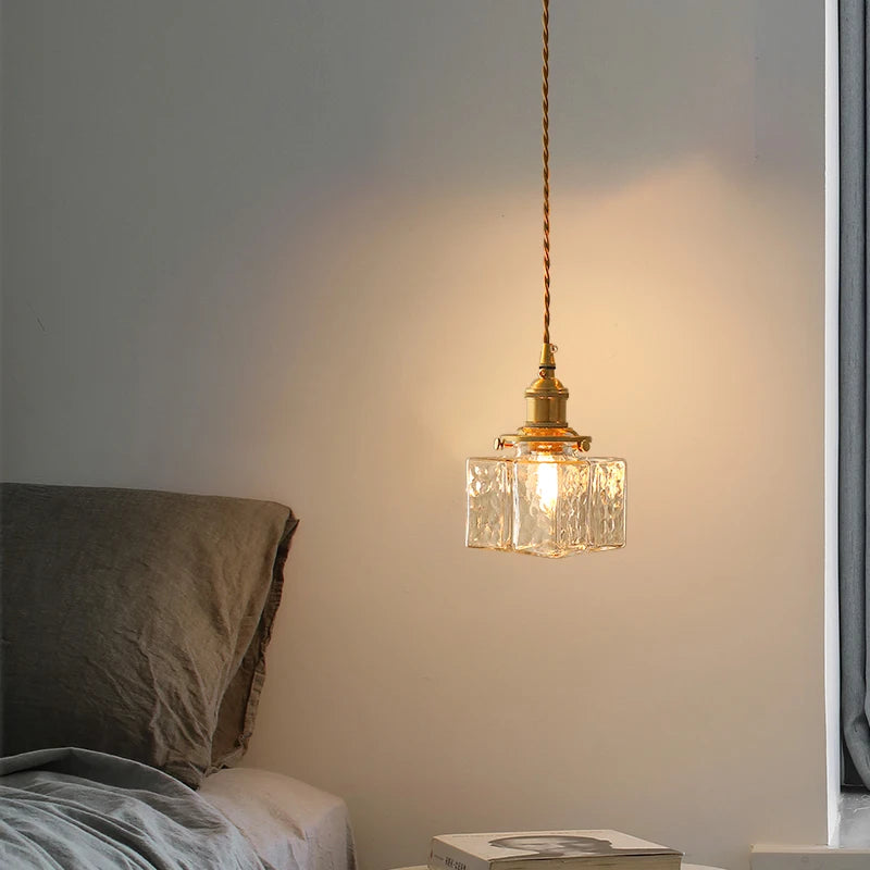 Rétro carré en verre pot suspension Vintage lampe à LED abat-jour lustre pour salle à manger chambre Table de chevet éclairage créatif - vue 4 sur 9