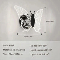 applique murale led acrylique noir en forme de papillon
