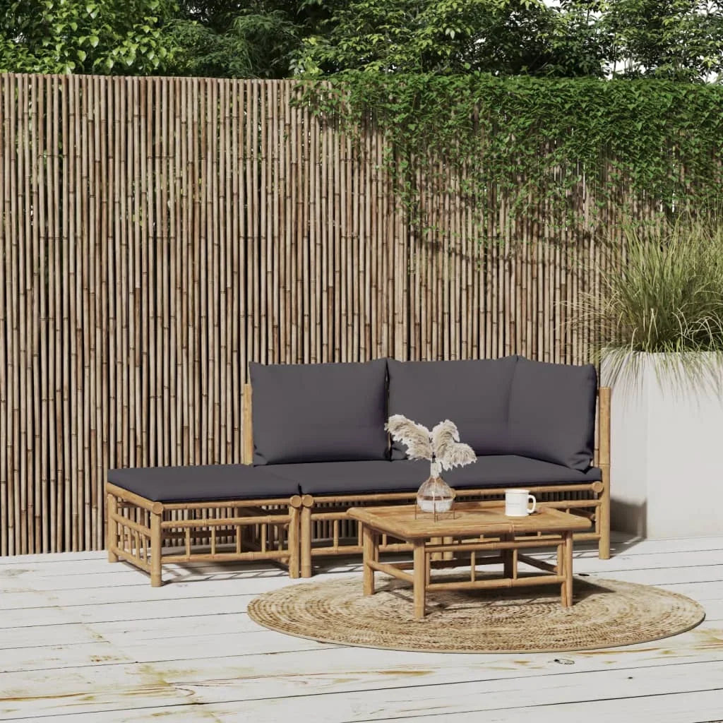 ensemble de jardin trois pièces avec coussins en bambou