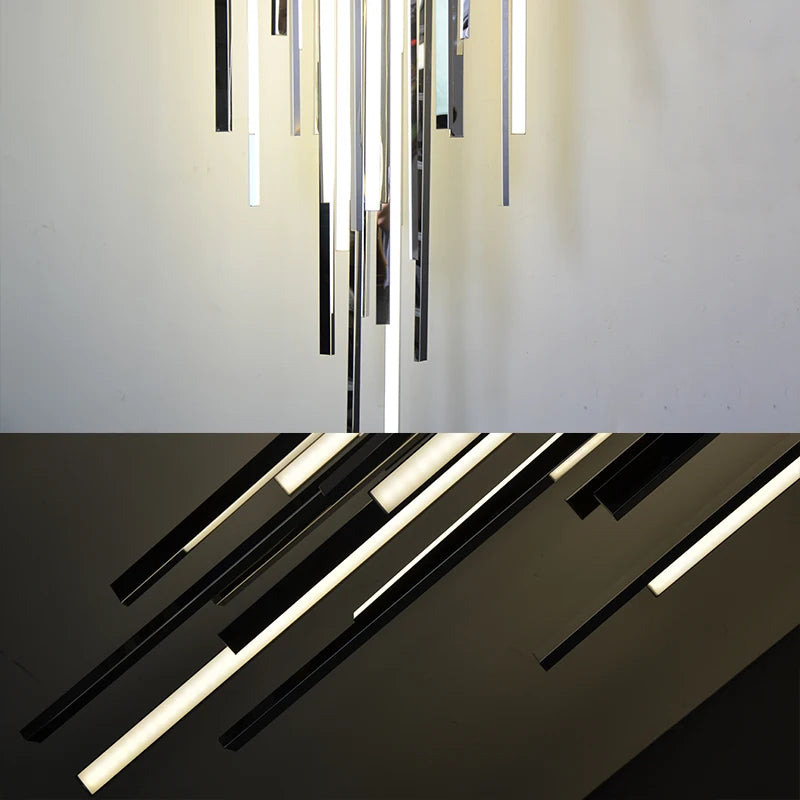 lustre long duplex moderne en acier inoxydable pour villa - vue 4 sur 8