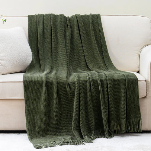 Plaid chenille motif carreaux pompons decoration salon chambre