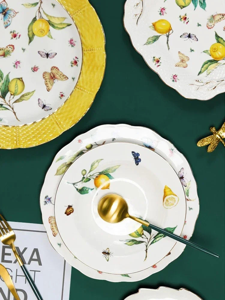 assiette ceramique motif citron style europeen elegant table - vue 6 sur 7