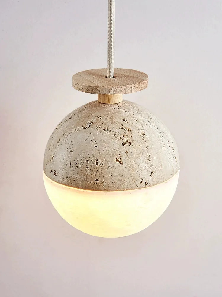 Suspension LED Style crème chambre chevet petite maison enfants Rome décoration pierre ronde - vue 5 sur 6