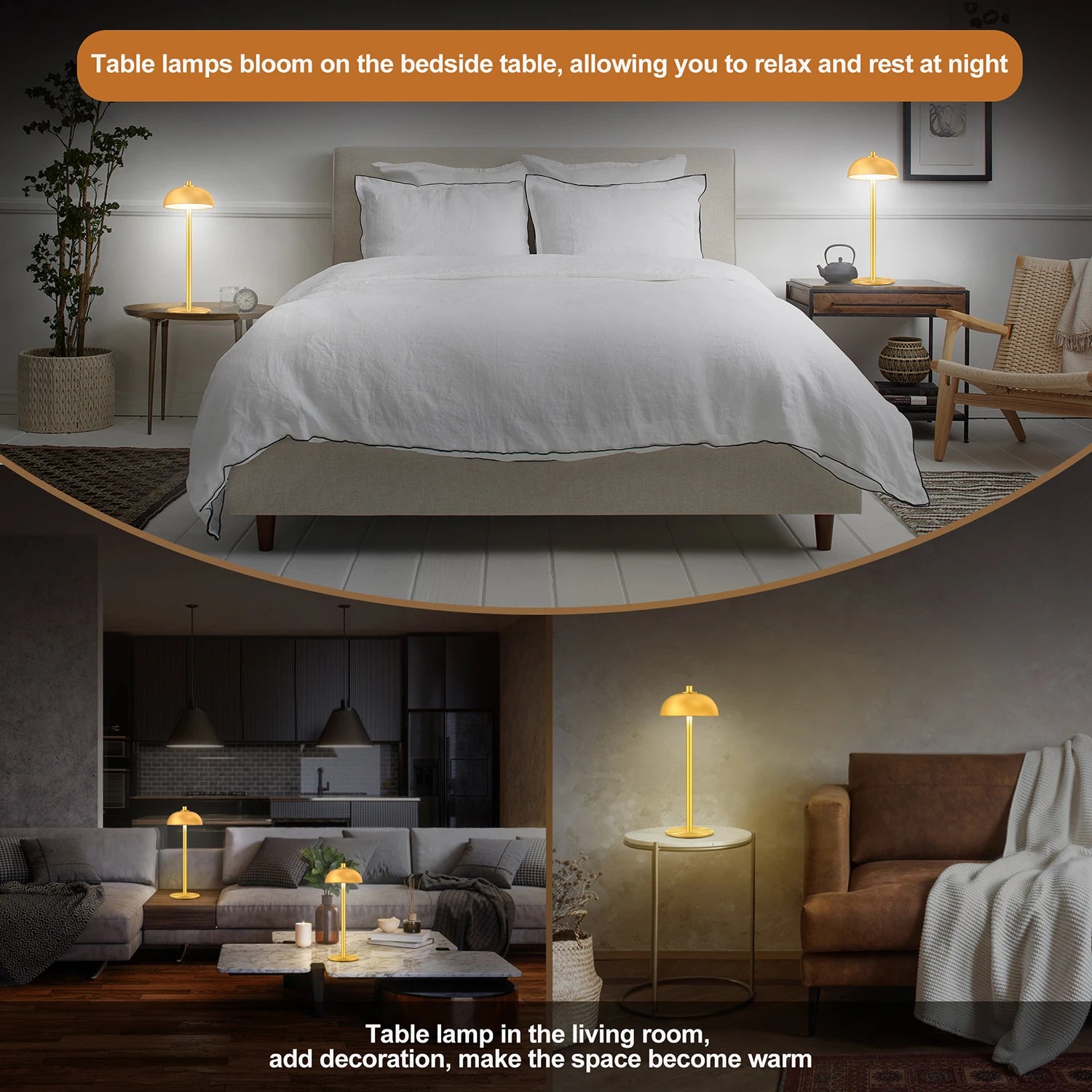 SUBORT Lampe de Table pour Chambre à Coucher Lampe Tactile sans Fil Rechargeable Camping Champignon Lampe créative Lumière d'ambiance USB-C Lampe de Bureau - vue 5 sur 8