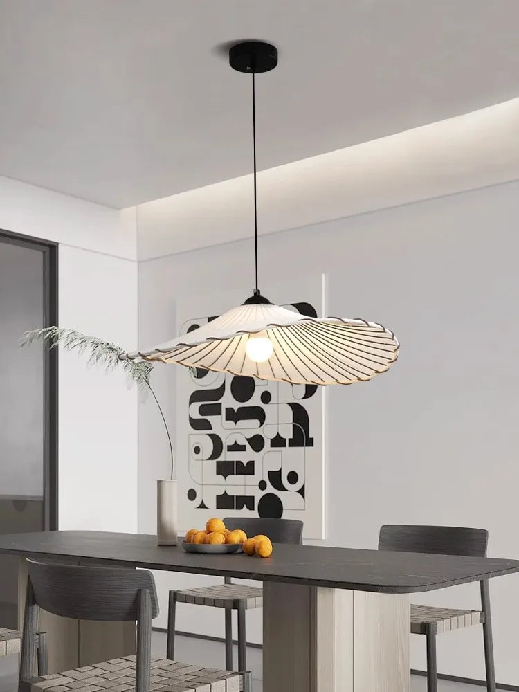 Tissu nordique suspension LED lumière Restaurant chambre salle à manger décoration de la maison Lustre créatif coton lin chapeau Lustre lampe - vue 3 sur 9