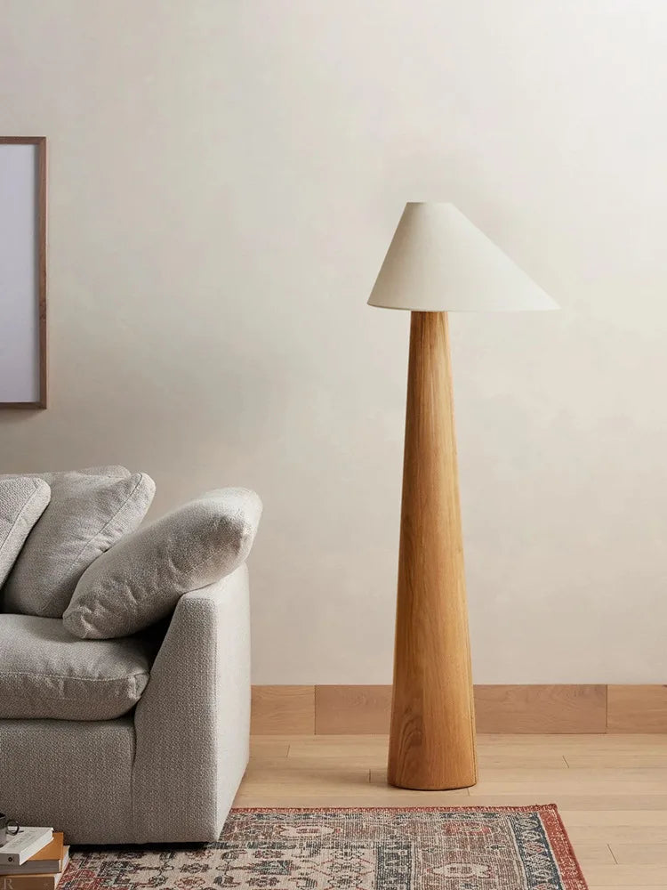 Lampadaire en tissu japonais salon à côté du canapé lampadaire en bois salon de thé rétro naturel chambre chevet lampe verticale - vue 4 sur 7